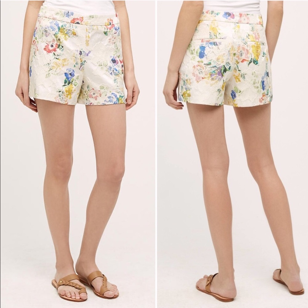 Anthropologie Elevenses floral white shorts sz 4